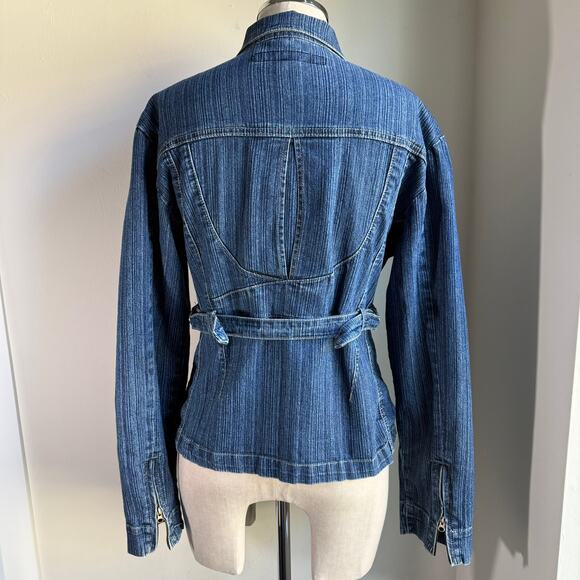 Bacci Jeans Denim Jacket Y2K Utility Puff Shoulder Cinched Waist Women’s Medium - Picture 4 of 10